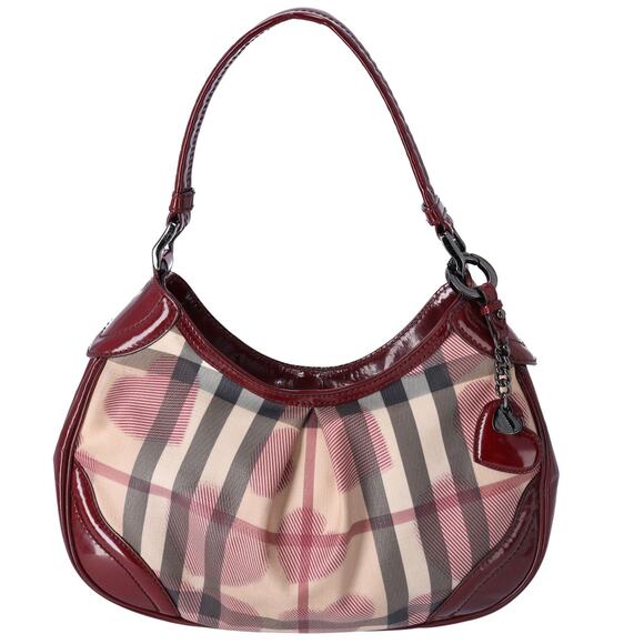 Burberry Handbags - Burberry Nova Check Heart Half Moon Shoulder Bag Bordeaux Beige Multi